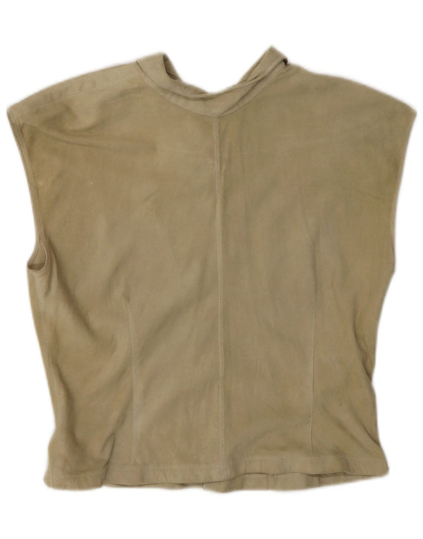 Bluză Vintage pentru femei de piele intoarsa Top UK 10 Small Beige