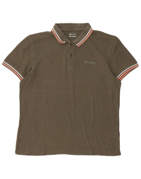 Tricou polo pentru bărbați Lotto Life's, bumbac cu dungi mari kaki