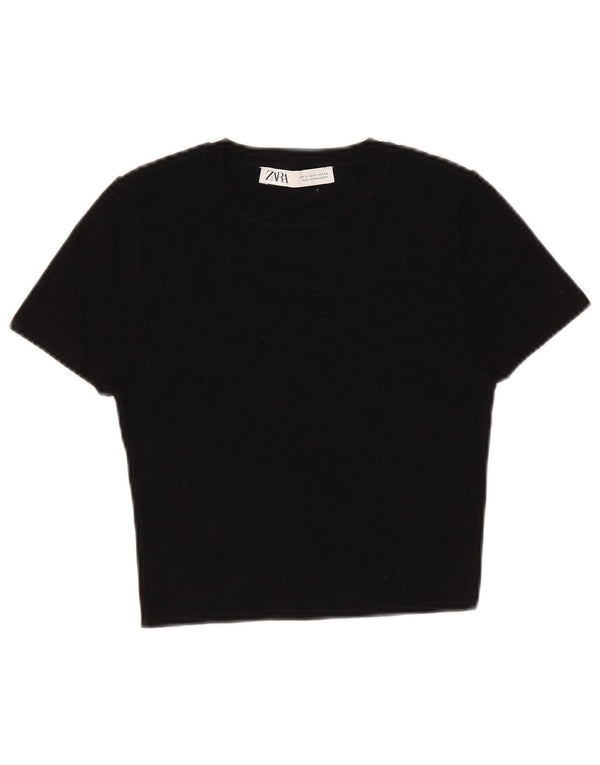 Top tricou pentru femei Zara UK 12 Medium Black Viscose
