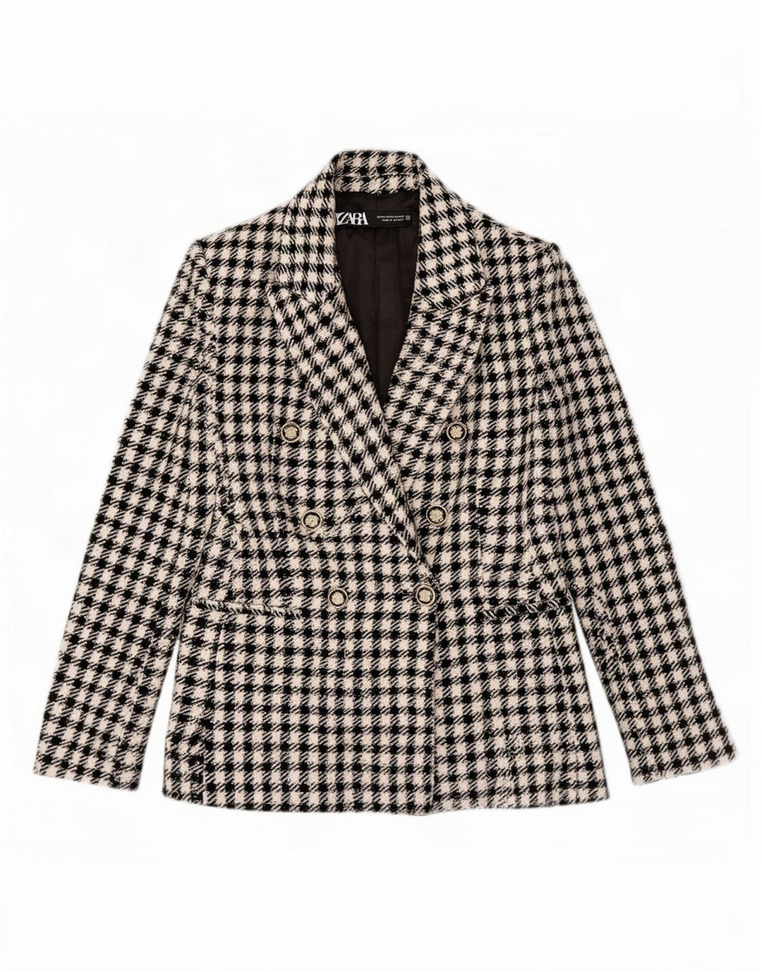 Jachetă Blazer pentru femei Zara, cu două piepturi, UK 6 XS, poliester vichy negru