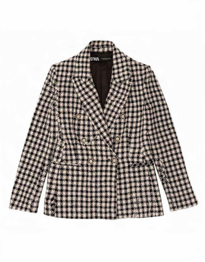 Jachetă Blazer pentru femei Zara, cu două piepturi, UK 6 XS, poliester vichy negru