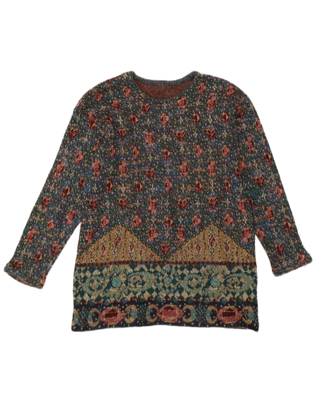 Pulover vintage pentru femei cu decolteu triplu UK 14 mediu multicolor