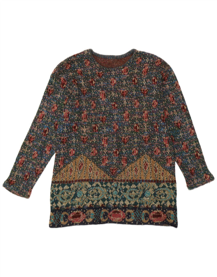 Pulover vintage pentru femei cu decolteu triplu UK 14 mediu multicolor