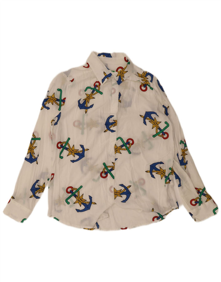 Cămașă Benetton pentru femei cu model abstract UK 16, mare, alb, modal