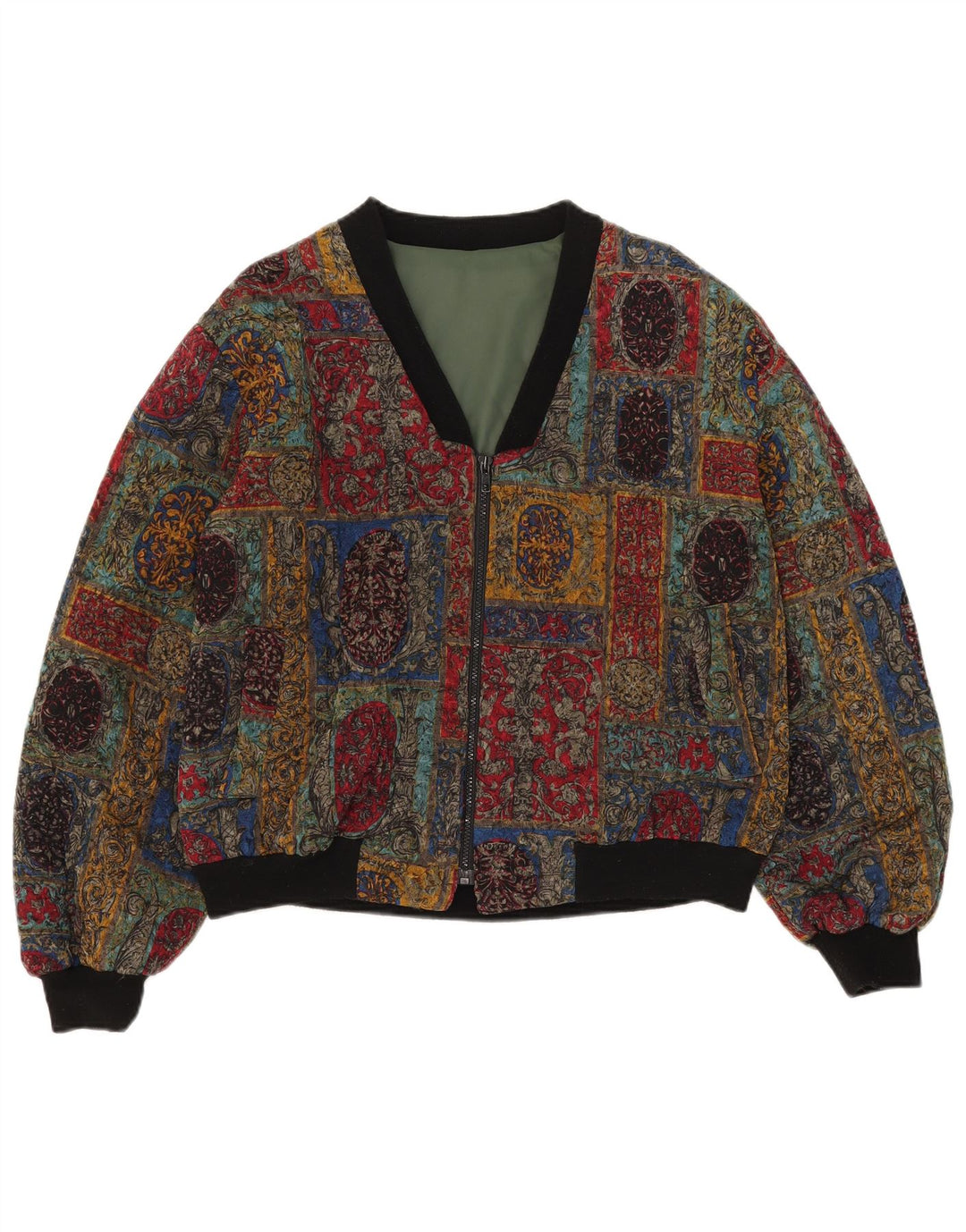 Bomber vintage pentru femei UK 16, mare, multicoloră, geometrică