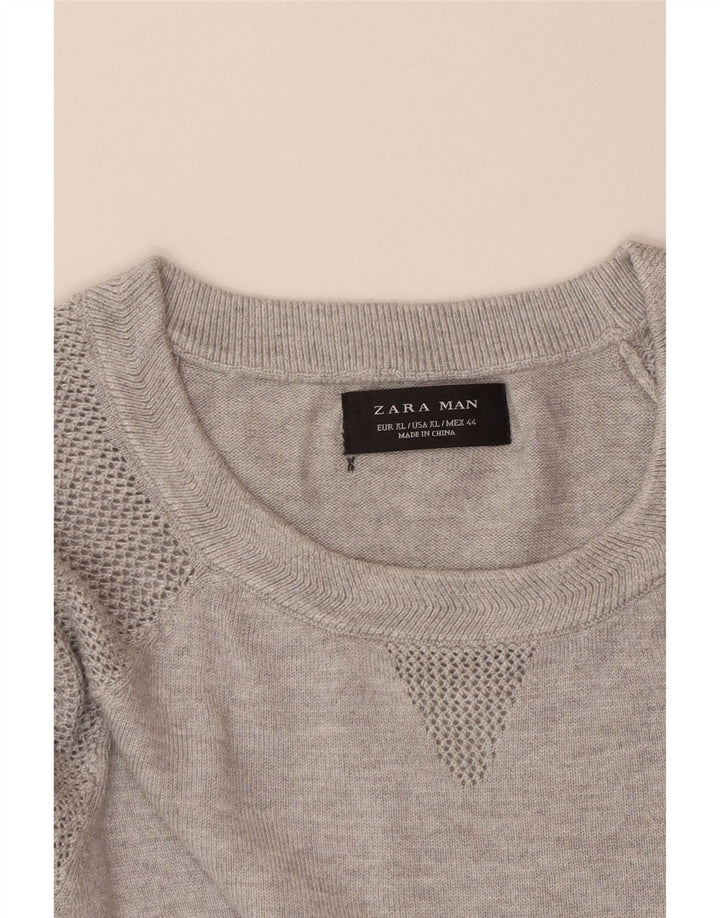 Pulover ZARA pentru bărbați, cu mânecă scurtă, cu decolteu, XL, gri