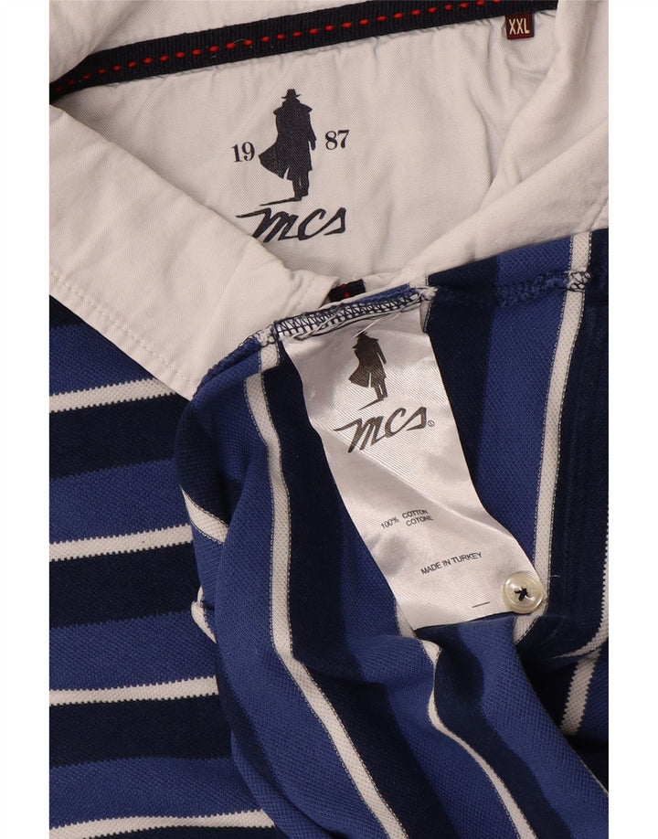 MARLBORO CLASSICS Mens Polo Shirt 2XL Blue Striped Cotton