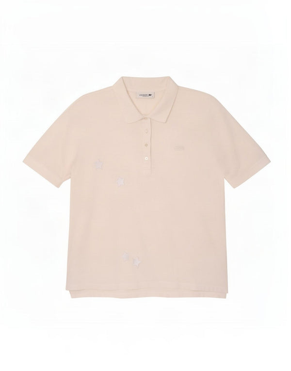 Tricou polo Lacoste pentru femei, cu croiala relaxată, UK 14, bumbac alb mediu