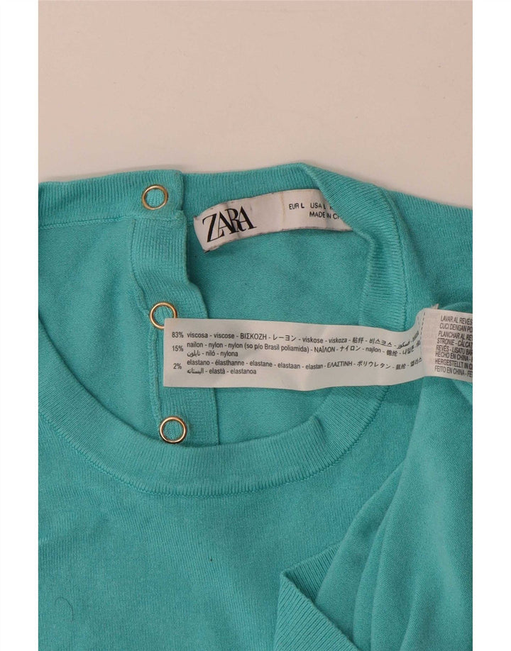 Vesta Zara Femei Tank Top UK 14 Large Blue Viscose