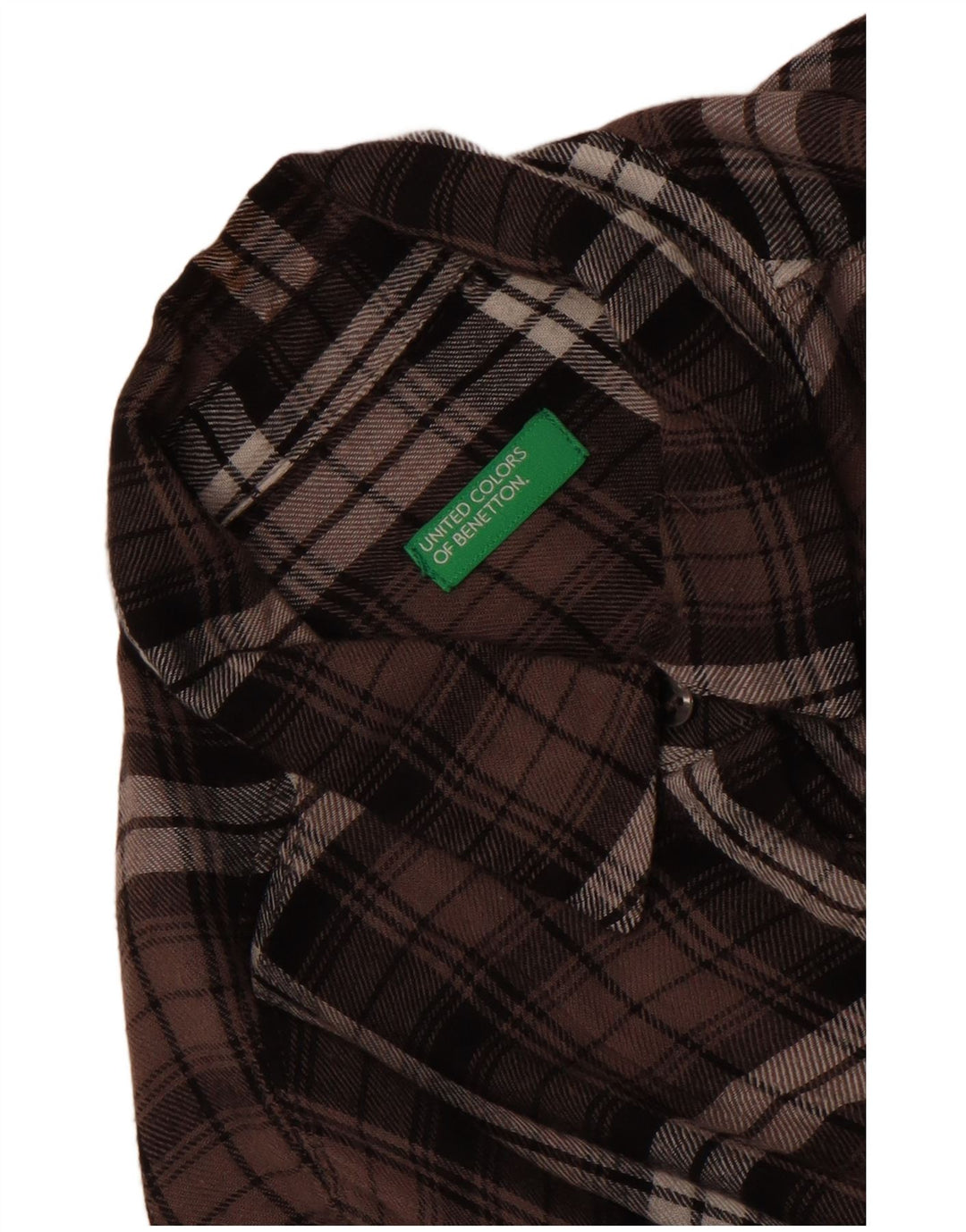 Cămașă de flanel pentru femei Benetton UK 14, maro mare, carouri