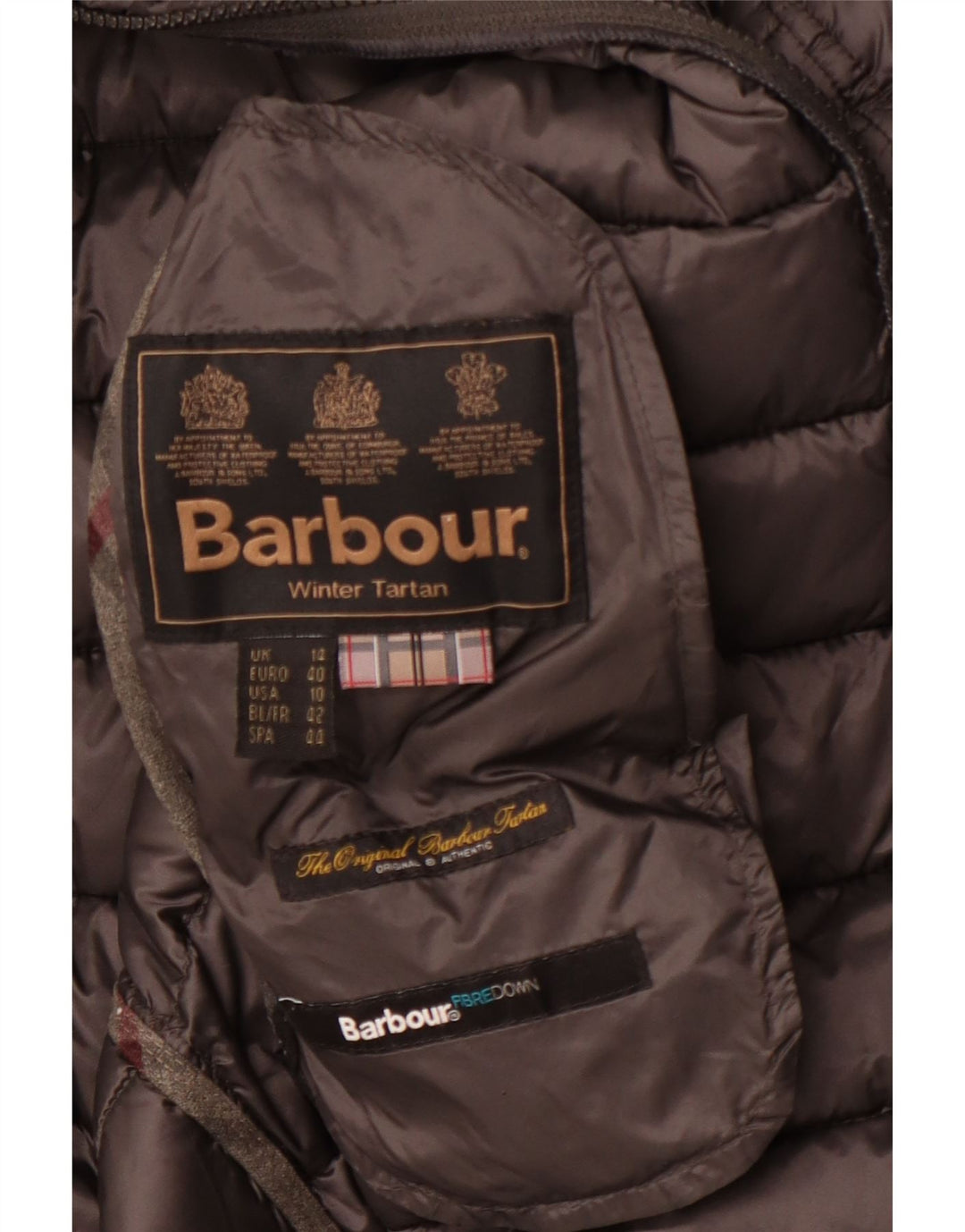 Jachetă căptușită cu tartan de iarnă Barbour UK 14, mare, gri iarnă