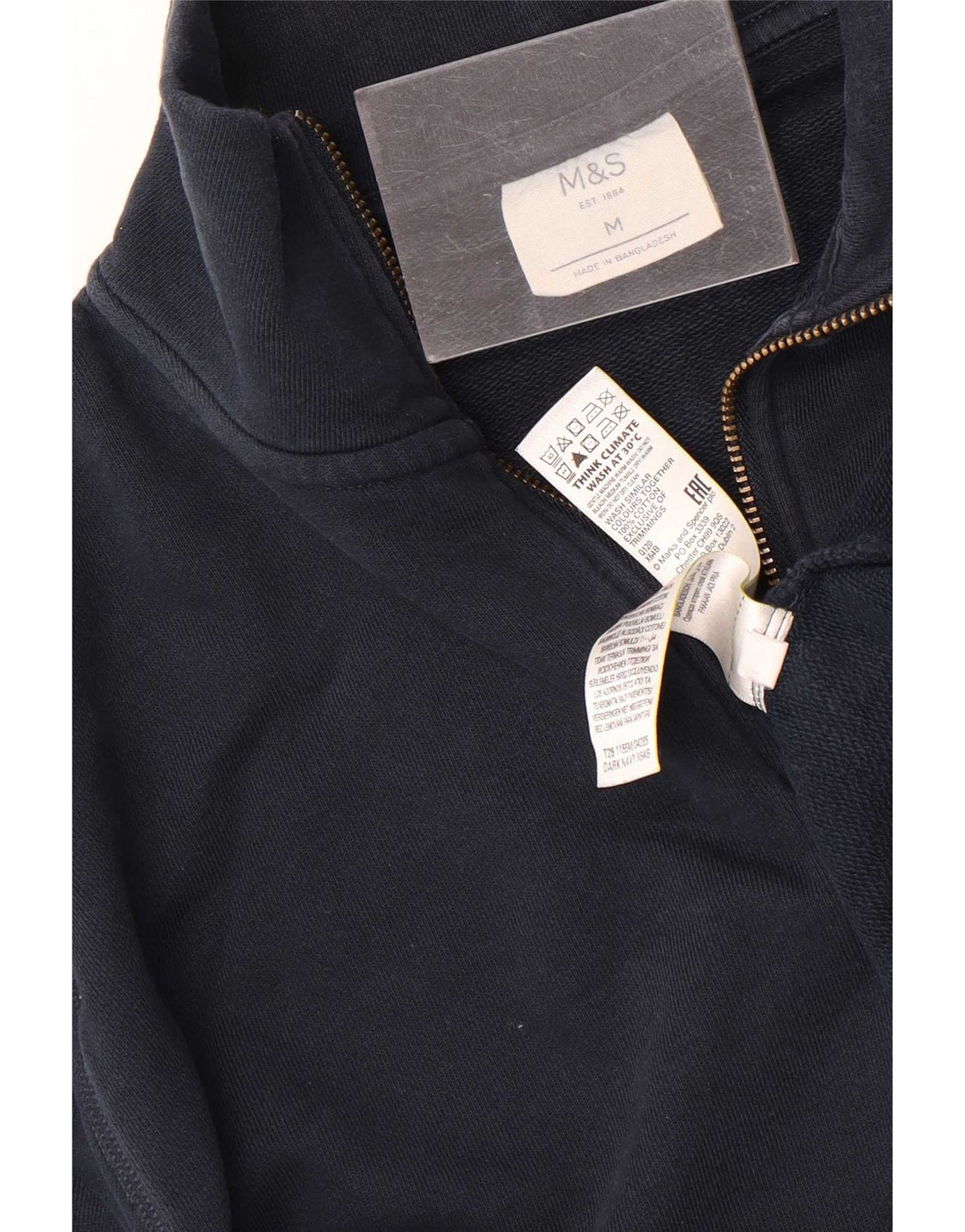 Hanorac pentru bărbați Marks & Spencer, cu fermoar, cu gât, bumbac mediu, albastru bleumarin