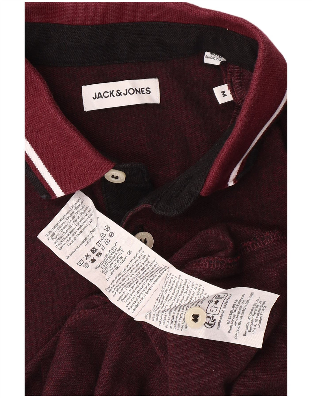 Cămașă polo Jack & Jones pentru bărbați cu mânecă scurtă, bumbac mediu Burgundy Clasic