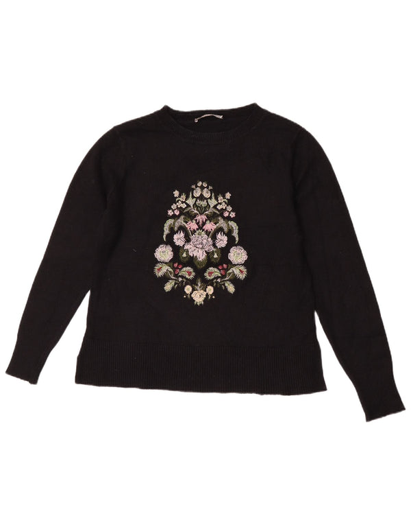 Pulover Oasis pentru femei cu decolteu cu barca UK 12 Medium Black Floral Viscose