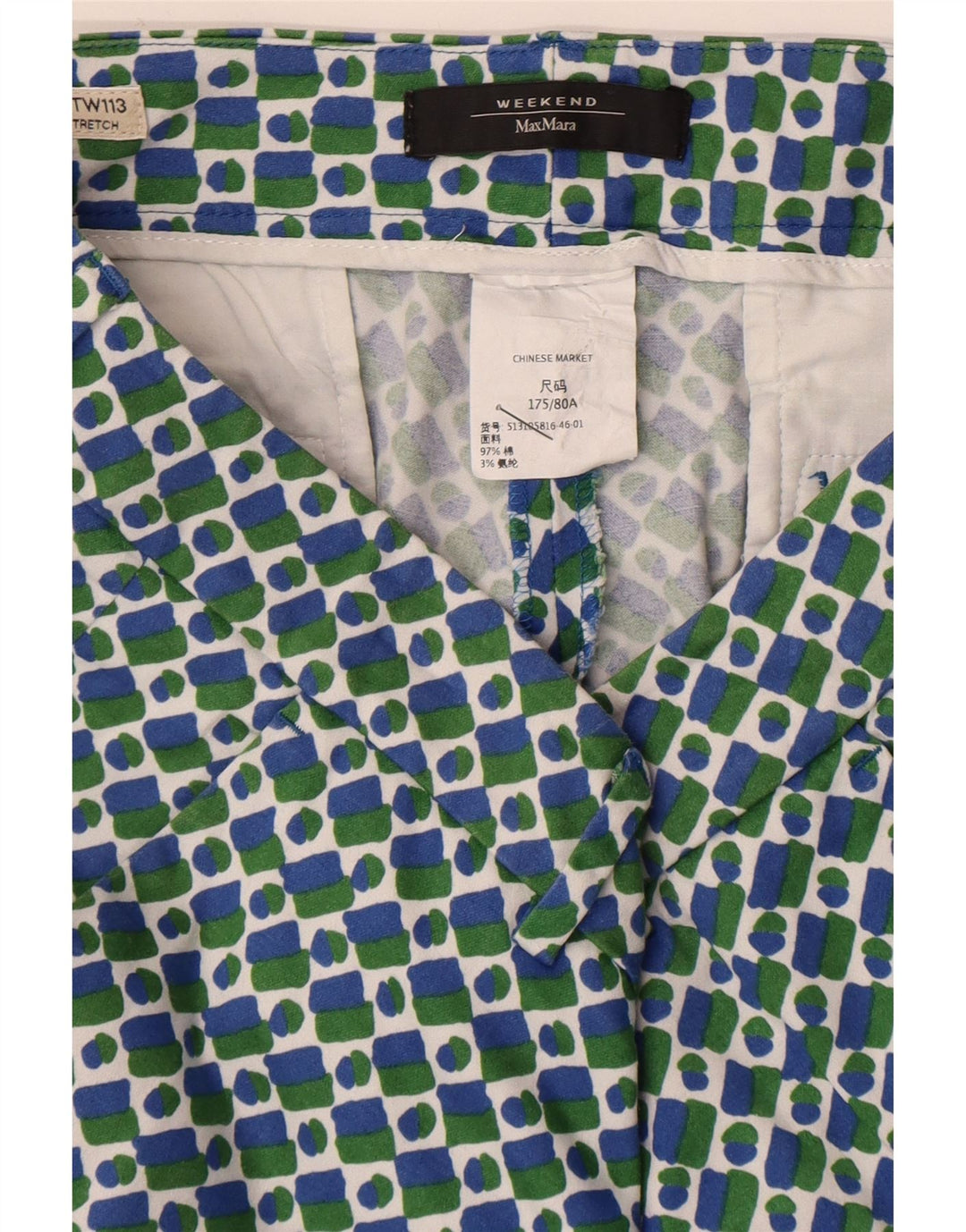 Max Mara Pantaloni Chino Drepți Weekend Femei L32 L26 Albastru Geometric