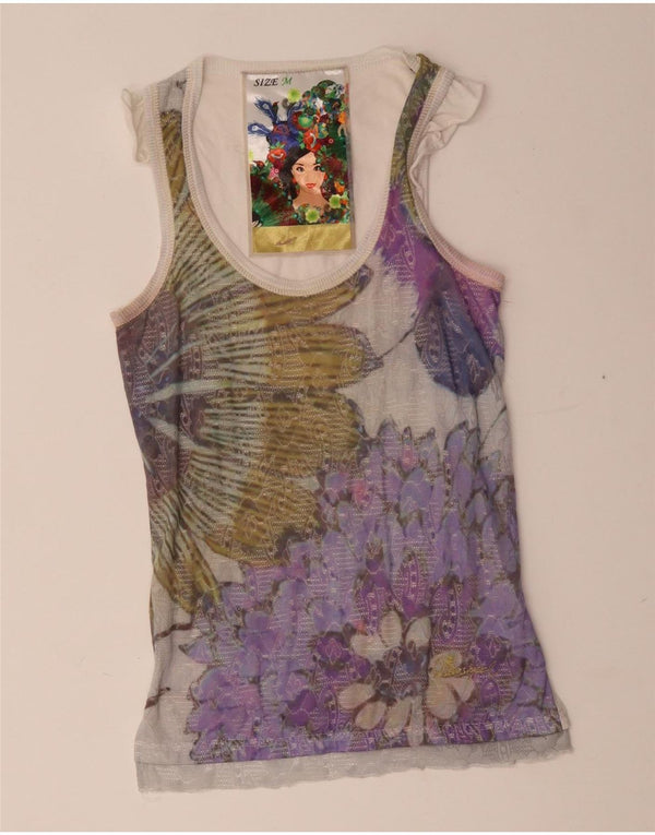 Desigual Womens Graphic Vest Top UK 12 Medium Multicolor Floral