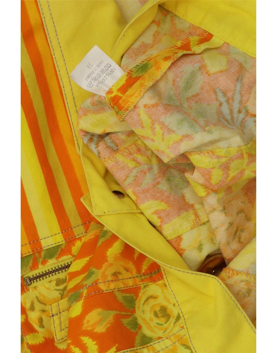 Jachetă Bomber Vintage pentru Damă EU 38 Medium Galben Floral Bumbac