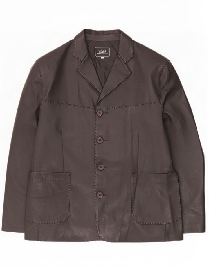 Jachetă Blazer din piele cu 4 nasturi pentru bărbați Hugo Boss UK 44 2XL Negru