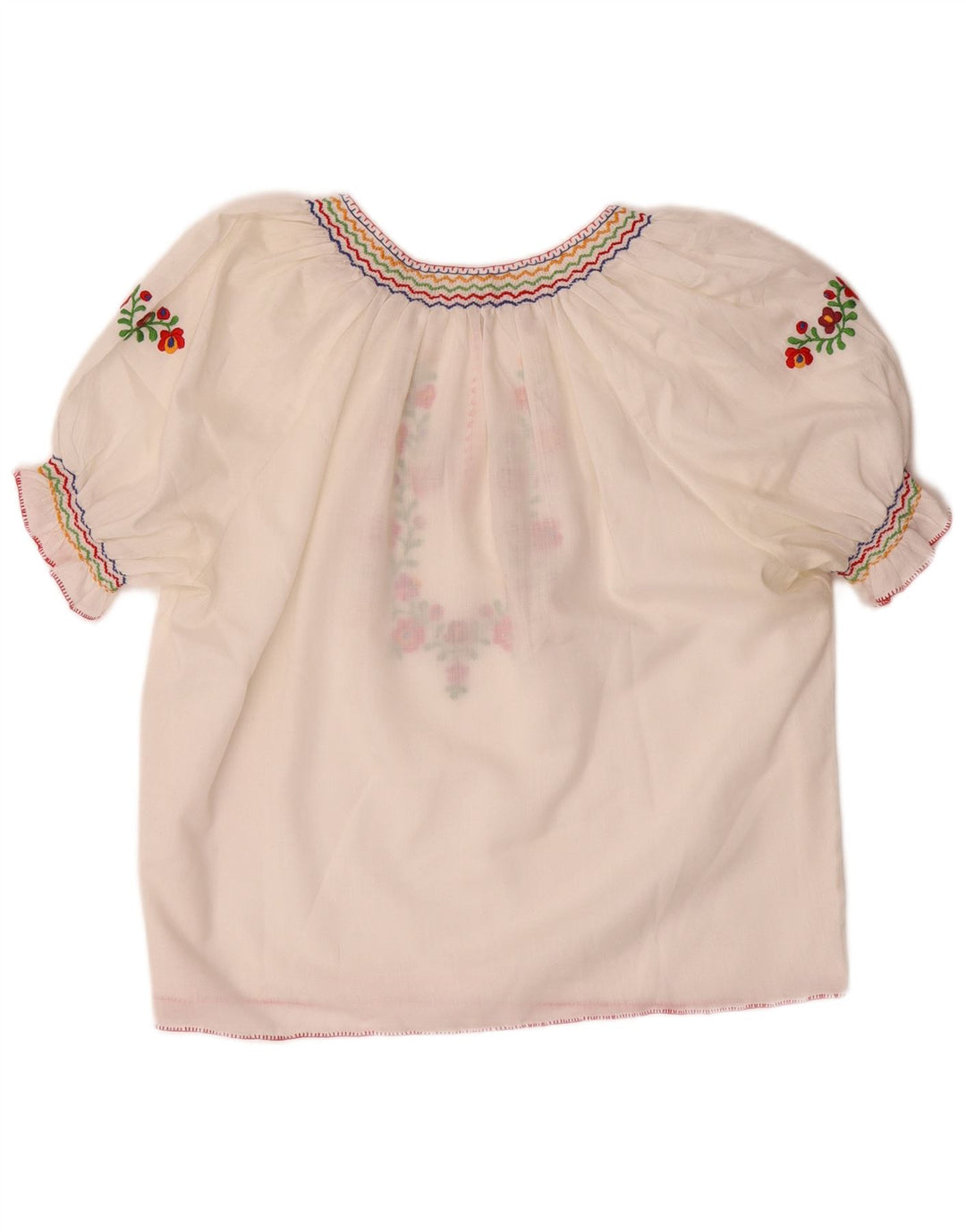 VINTAGE Bluză Crop Top Femei UK 16 Poliester Floral Alb Mare