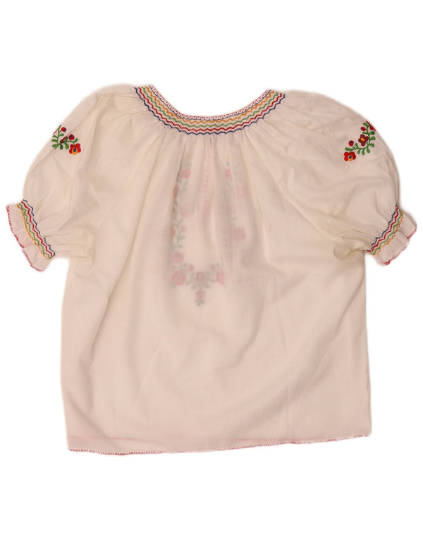 VINTAGE Bluză Crop Top Femei UK 16 Poliester Floral Alb Mare