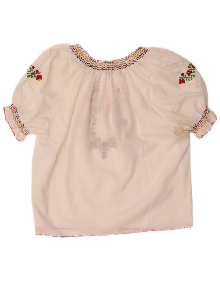 VINTAGE Bluză Crop Top Femei UK 16 Poliester Floral Alb Mare