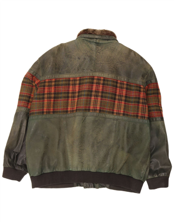 Jachetă de piele vintage pentru bărbați UK 46 3XL Green Check Leather
