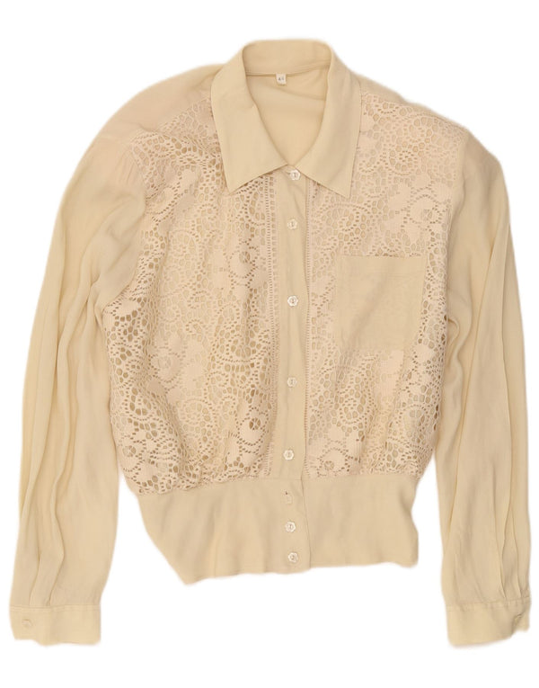 Bluză Cămașă Vintage Femei IT 44 Mătase Florală Bej Mediu