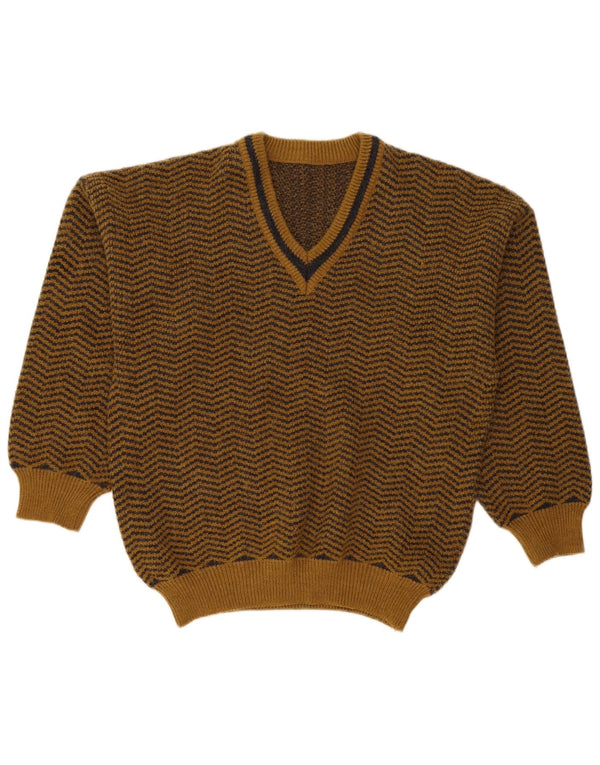 Pulover vintage pentru bărbați, cu decolteu în V, pulover mic, maro, chevron