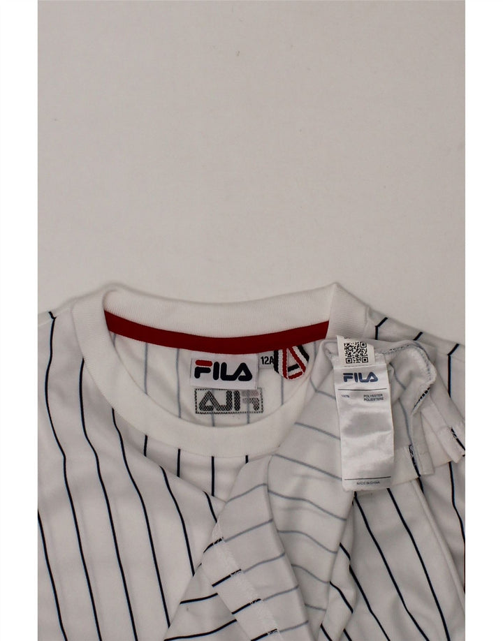 FILA Boys T-Shirt Top 11-12 Years White Striped Polyester Vintage Fila and Second-Hand Fila from Messina Hembry 