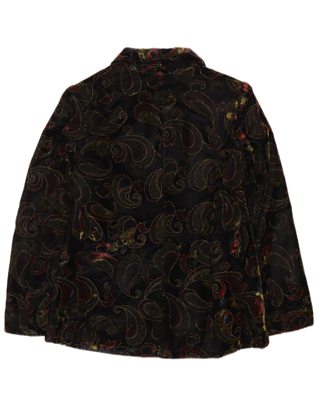 Jachetă vintage din catifea cu 2 nasturi pentru femei UK 12 Medium Black Paisley