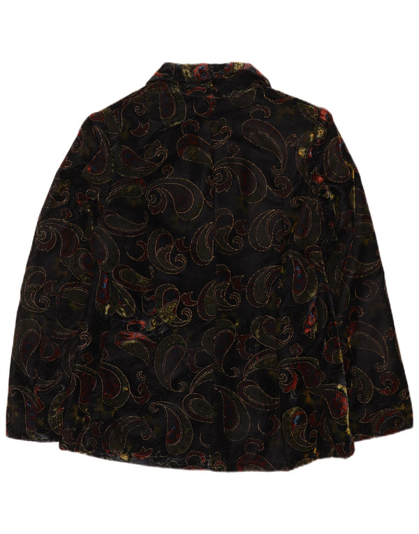 Jachetă vintage din catifea cu 2 nasturi pentru femei UK 12 Medium Black Paisley