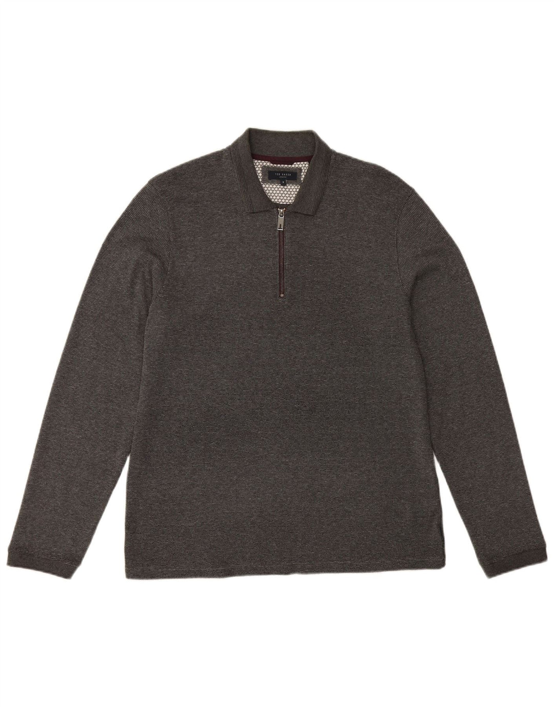 TED BAKER Tricou polo London cu mânecă lungă pentru bărbați, mărimea 5 XL, bumbac gri