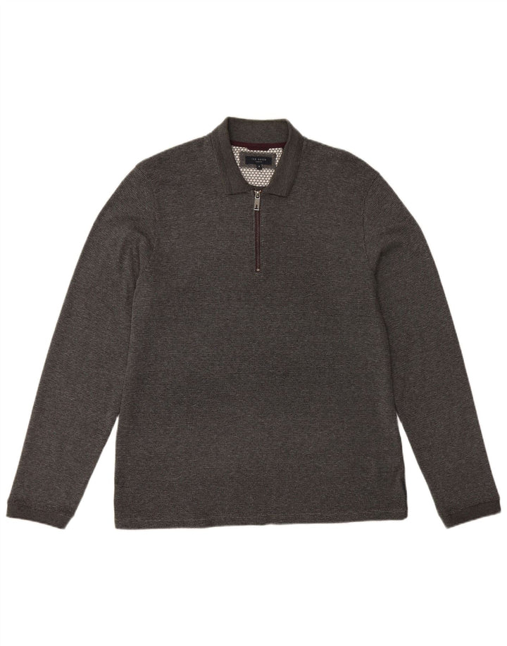 TED BAKER Tricou polo London cu mânecă lungă pentru bărbați, mărimea 5 XL, bumbac gri