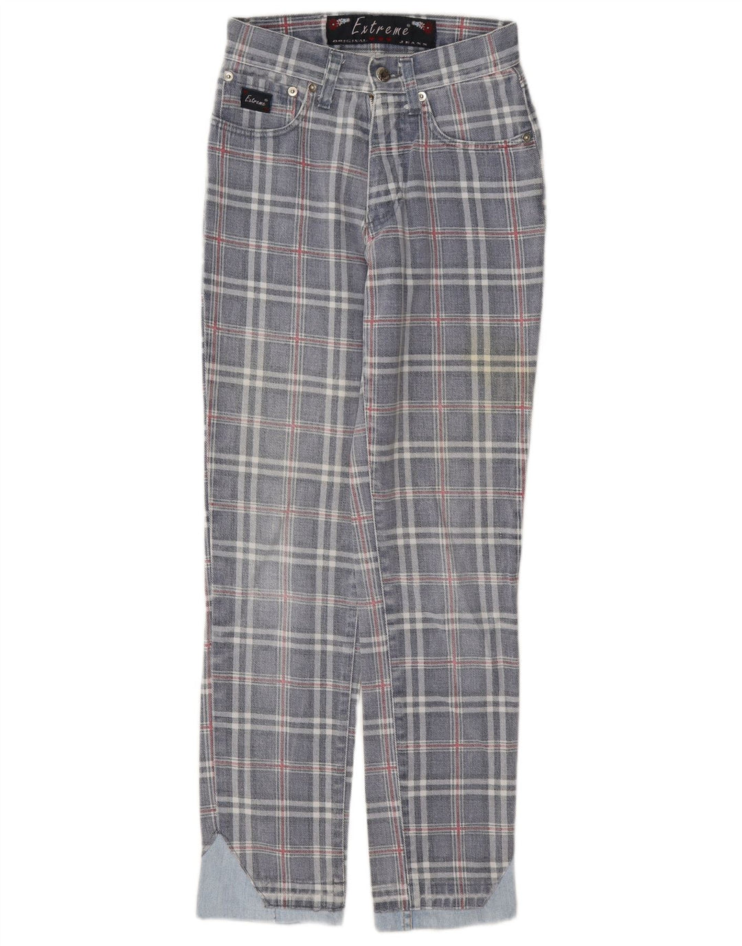 Blugi conici pentru femei Extreme W26 L29 Blue Check Bumbac