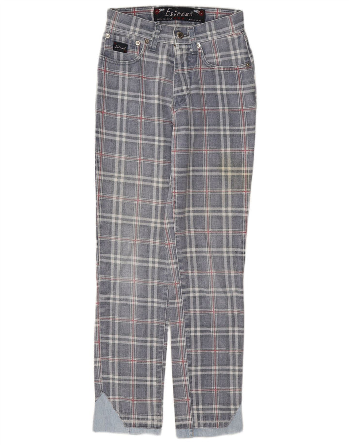 Blugi conici pentru femei Extreme W26 L29 Blue Check Bumbac