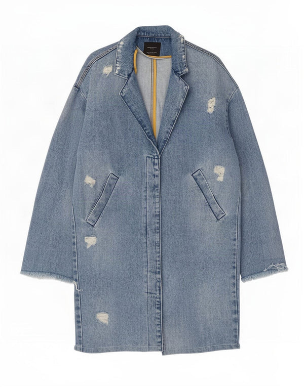 Palton din denim învechit Trafaluc pentru femei Zara UK 14 Medium Blue