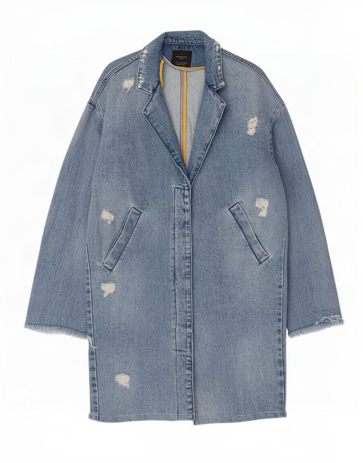 Palton din denim învechit Trafaluc pentru femei Zara UK 14 Medium Blue