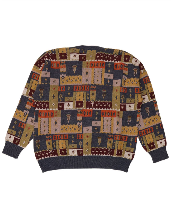 Pulover vintage pentru bărbați cu decolteu în V, mare, multicolor, mozaic