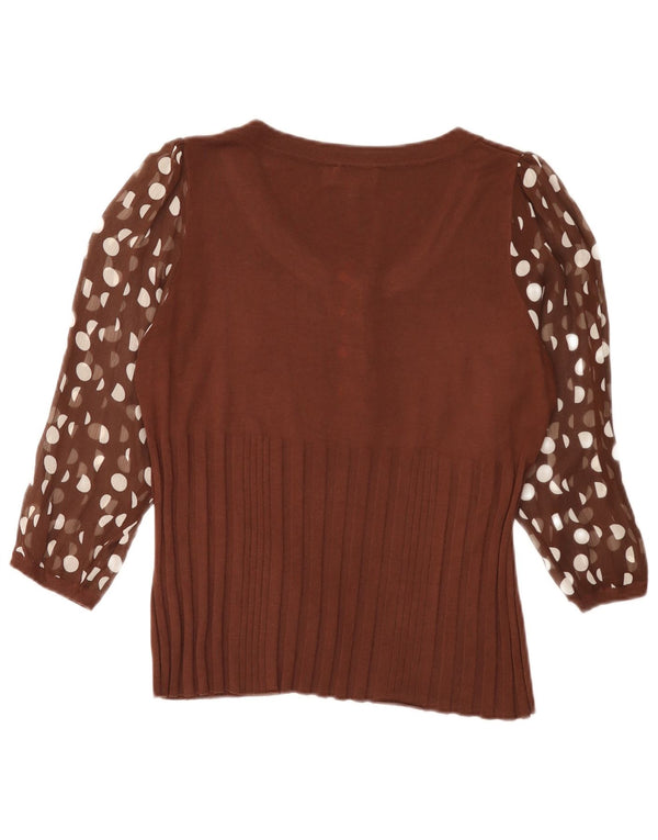 Cherie Bluză cu mâneci 3/4 pentru femei UK 18 XL, maro, viscoză cu buline