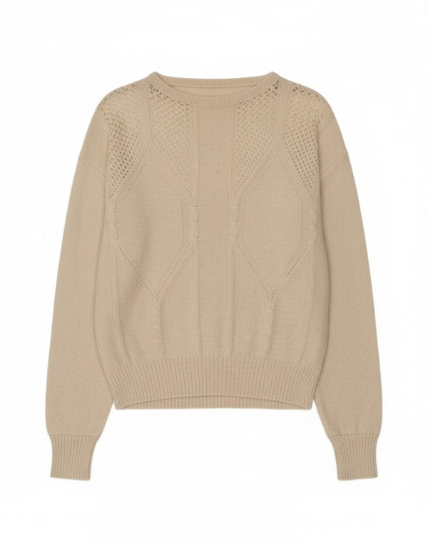 Pulover vintage pentru femei cu gât de barcă, UK 12, mediu, alb pătat