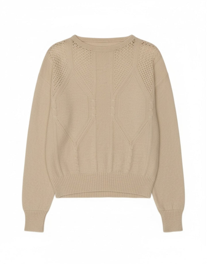 Pulover vintage pentru femei cu gât de barcă, UK 12, mediu, alb pătat