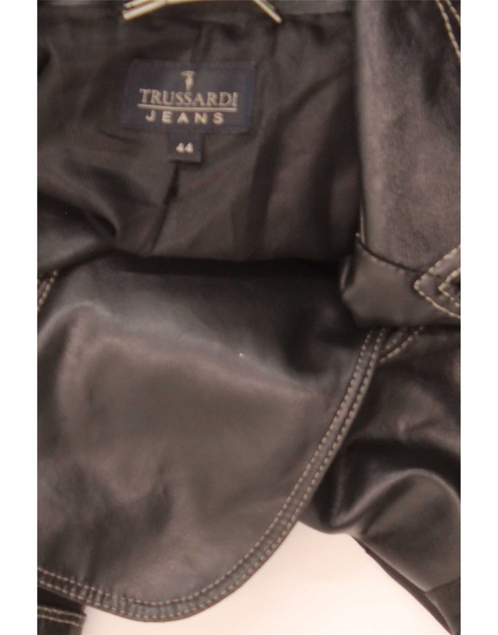 Jachetă Blazer din piele cu 2 nasturi Trussardi Jeans pentru femei UK 44 Medium Black