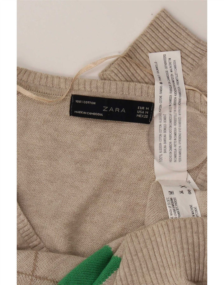 Pulover cu decolteu în V Zara pentru femei UK 12 Gri mediu Argyle/Diamond Bumbac