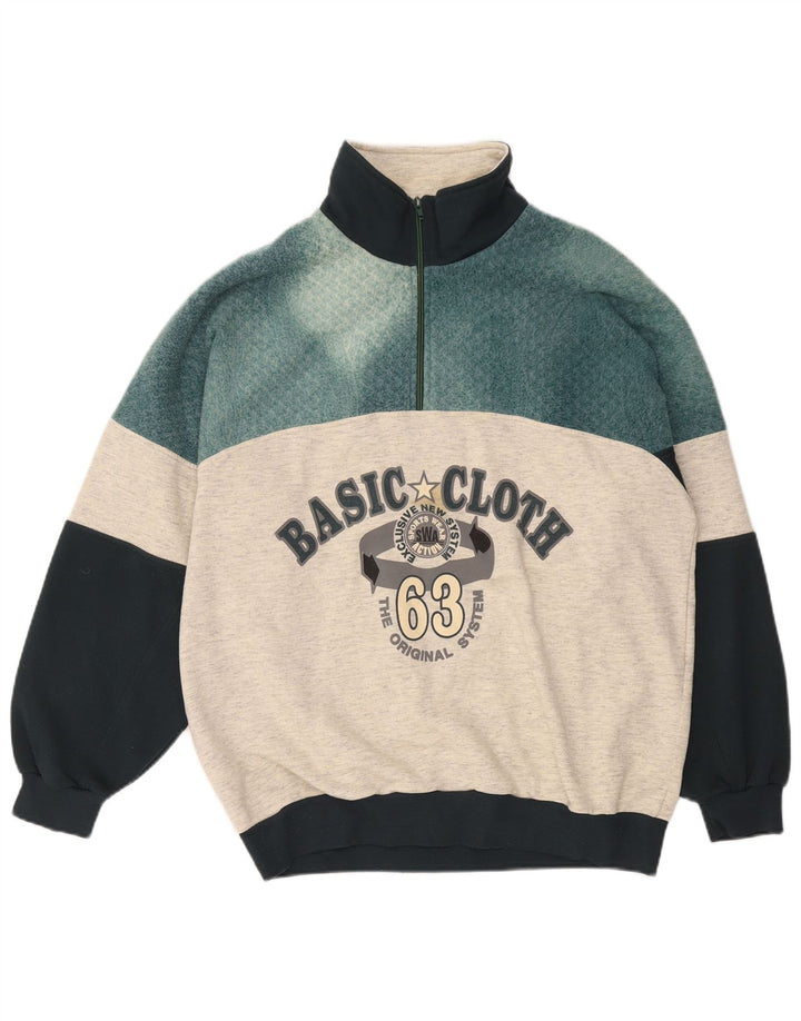 Pulover EXTE pentru bărbați, cu grafică, cu fermoar, cu decolteu, mare, gri Colorblock