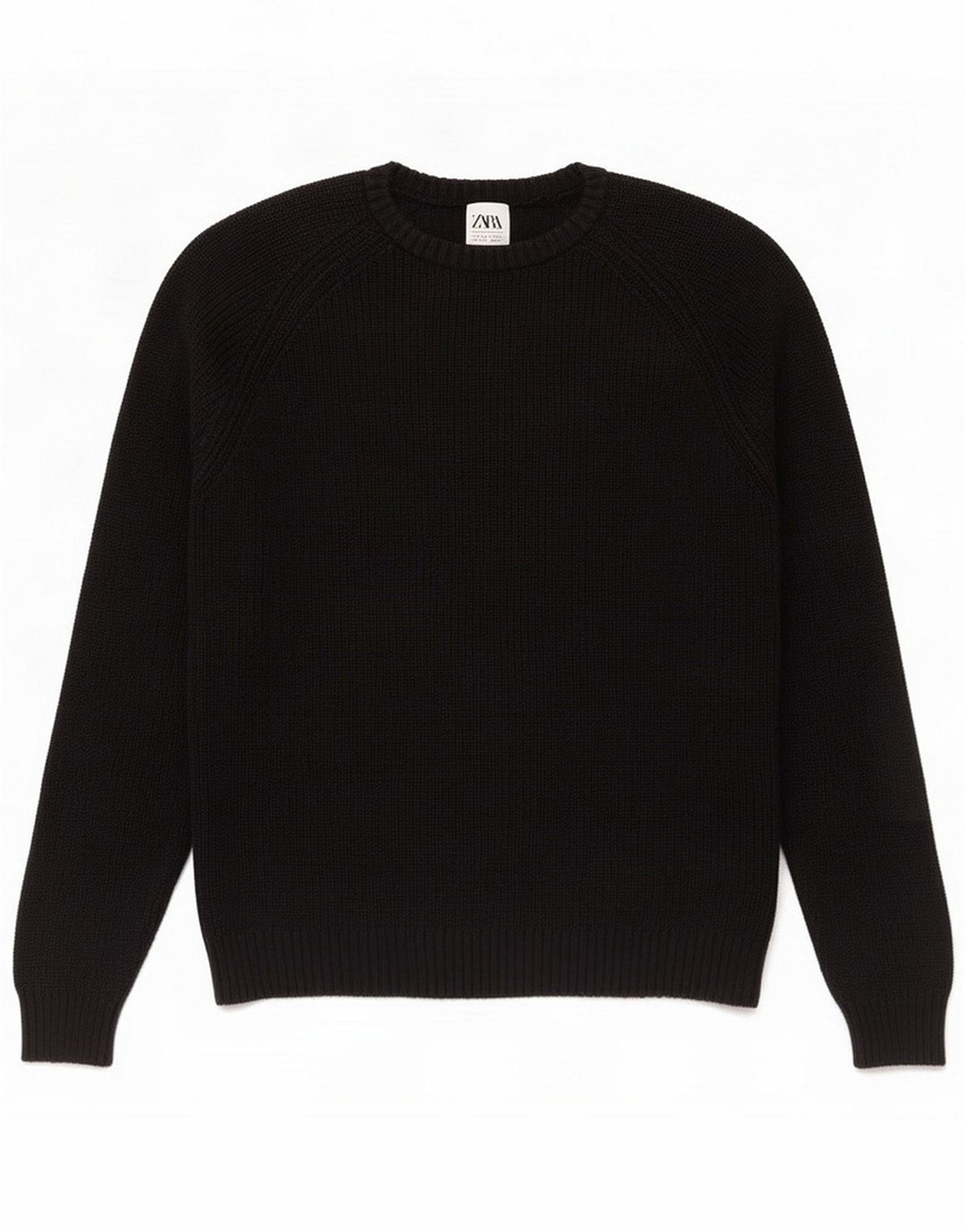 Zara Pulover pentru bărbați cu gât roșu, bumbac mediu negru