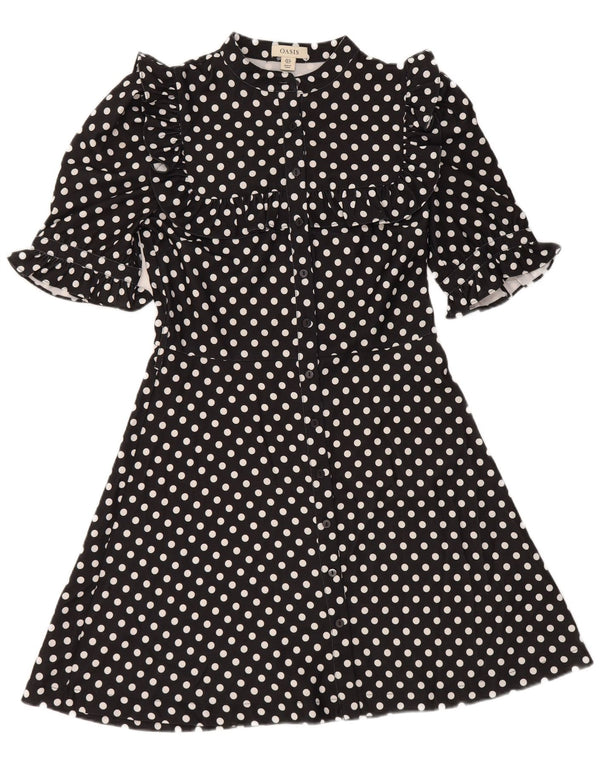 Rochie cămașă cu mânecă scurtă pentru femei Oasis UK 10, negru, cu buline mici