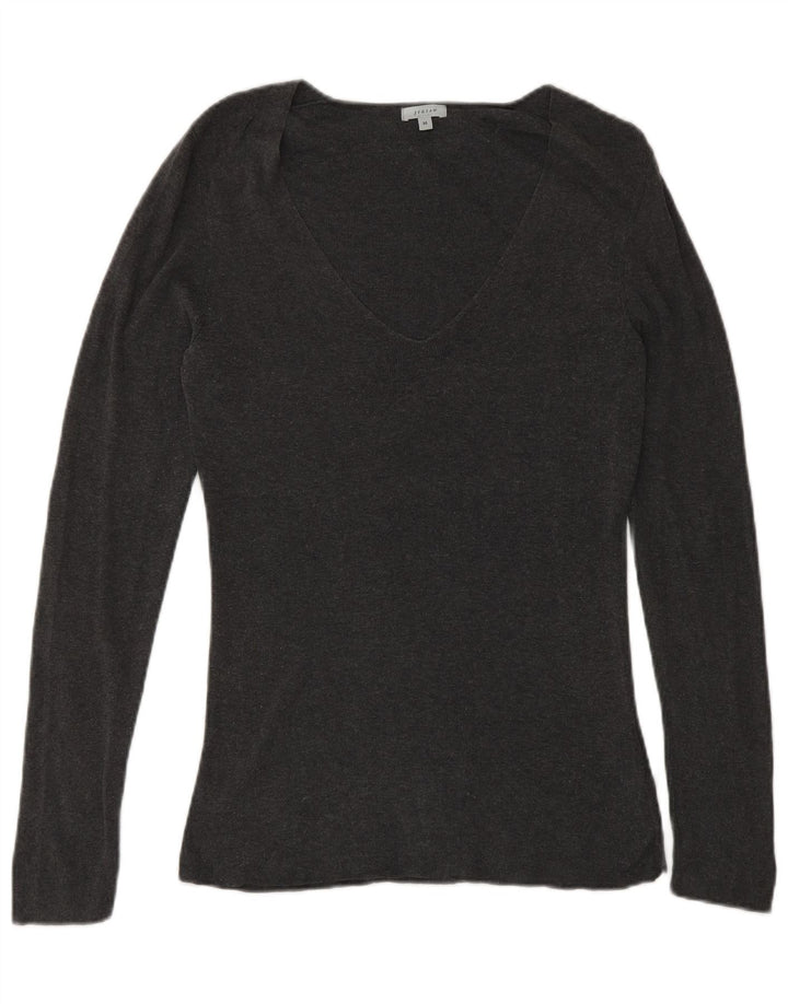 JIGSAW Pulover cu decolteu în V pentru femei UK 12 Bumbac gri mediu