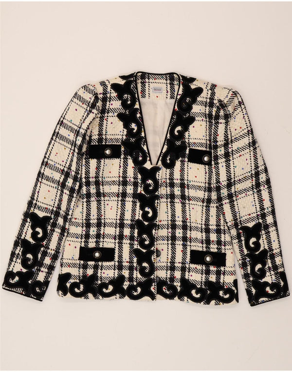 Jachetă pentru femei supradimensionată RENZO, IT 40, cu carouri mici, în alb