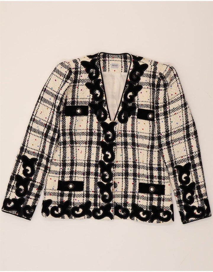 Jachetă pentru femei supradimensionată RENZO, IT 40, cu carouri mici, în alb