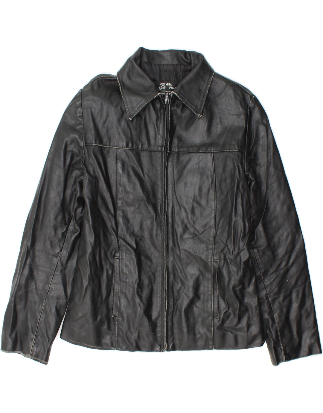 VINTAGE Womens Leather Jacket UK 14 Large Black Leather Vintage Vintage and Second-Hand Vintage from Messina Hembry 